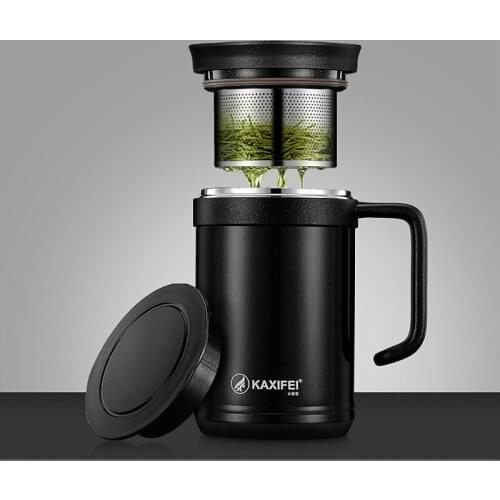 500ml Creative Tea Cup Thermos Mug Stainless Steel Vacuum Flask Water Cup Business Office Thermos Cup with Handle Filter