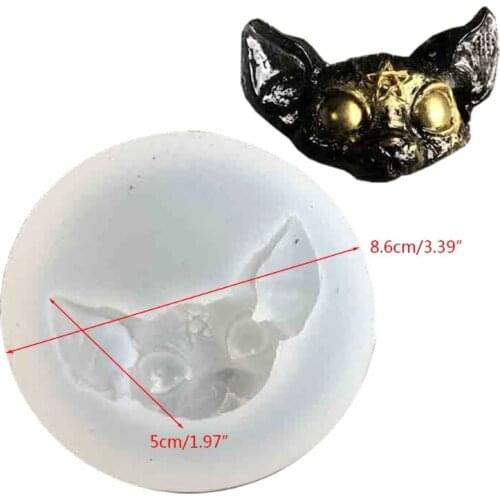 97QE Epoxy Resin Cat Charms Silicone Molds Jewelry Casting Sphynx Cat 3 Eyes Kitty Horns Kitten Head Raven Crow Skull Mold