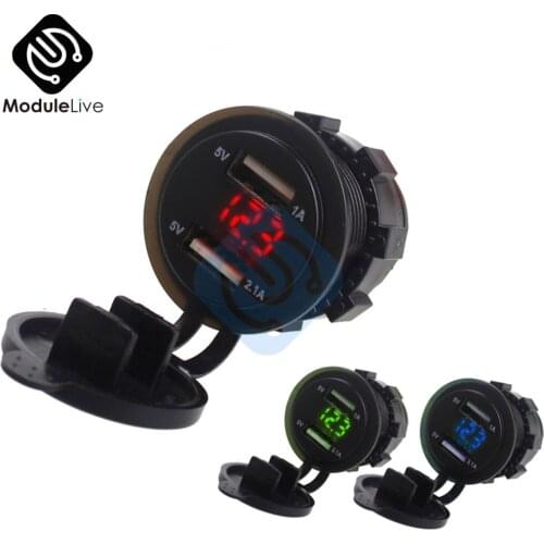 Dual 2USB Port Car Charger LED Digital Voltmeter Cigarette Lighter Socket Plug Waterproof Smart Mobile Phone Charging Adapter