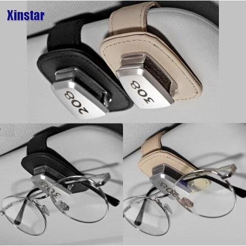 Genuine Leather Car Sunshade Glass Clip Holder Sticker For Peugeot 208 308