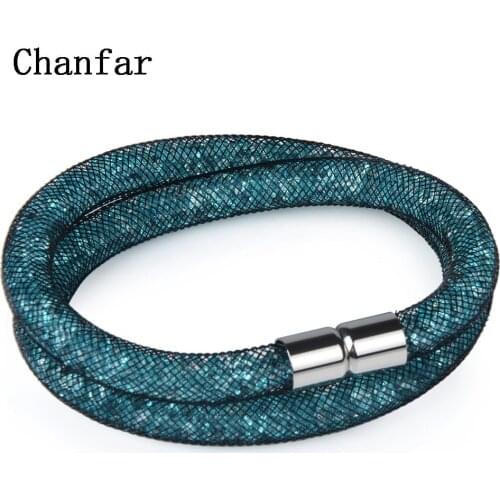 Chanfar 16 Colors Lovely Crystal Mesh Bracelet of Crystal Jewelry Tube Magnetic Clasp Double Bracelet Jewelry For Women Men Girl