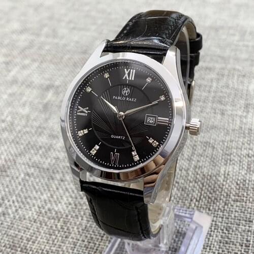 PABLO RAEZ Leather Watch Fashion Men Waterproof Dress British Style Business Casual Clock Quartz Date Display Sports Wristwatch