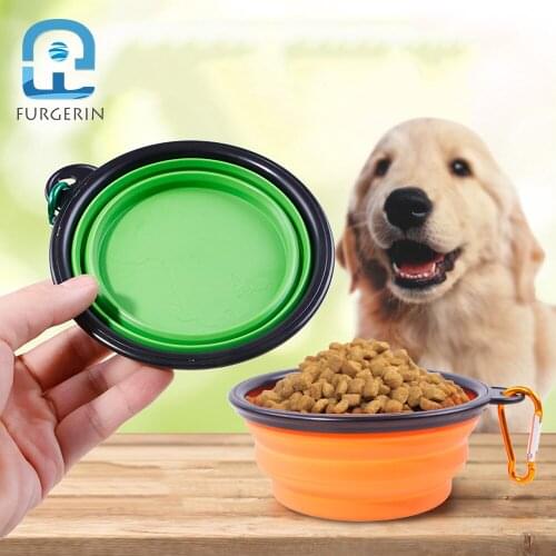 FURGERIN Portable Dog Bowl silicone foldable pet bowl for dog food Safe Material Cat Bowl easy to carry 350ml 9 colors