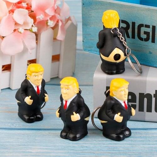 Simulation Poop Keychain President Donald Trump Doll Pendant Squeeze Bag Keyring Funny Car Spoof Toy