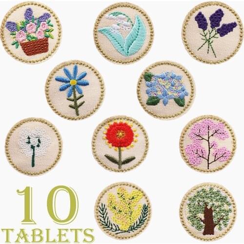 Round Floral Embroidery Cloth Stickers Cotton&linen Iron on Patch Thermo Adhesive Badges Girls Bags Clothes Appliques Patches