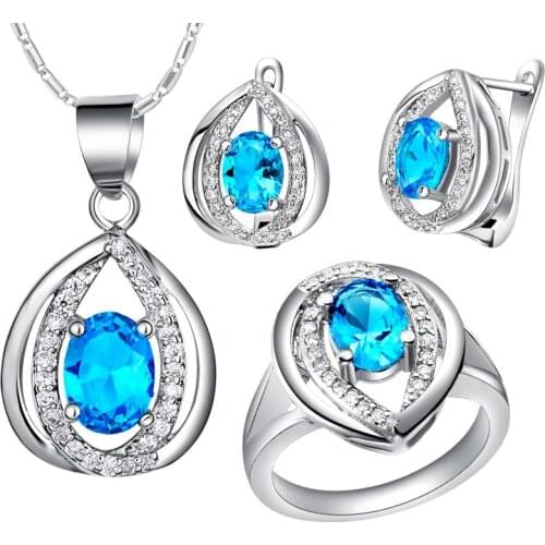 Hot sale eye shape silver color pink zircon CZ Crystal engagement jewelry set for women jewelry party jewelry