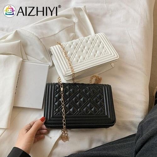 Fashion Women PU Leather Lattice Pattern Solid Color Crossbody Shoulder Messenger Bag Casual Ladies Chain Small Flap Handbags