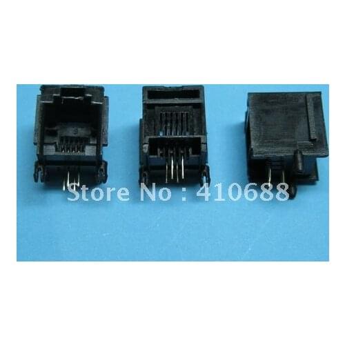 Black 6P4C With flange Side entry Modular Network PCB Jack Connector 220 Pcs per lot