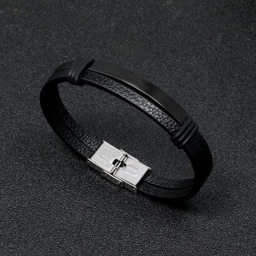 2021Trendy Stainless Steel Bracelet Men Punk PU Leather Braclet Male Accessories Survival Brazalete For Him Pulseras Gift Homme