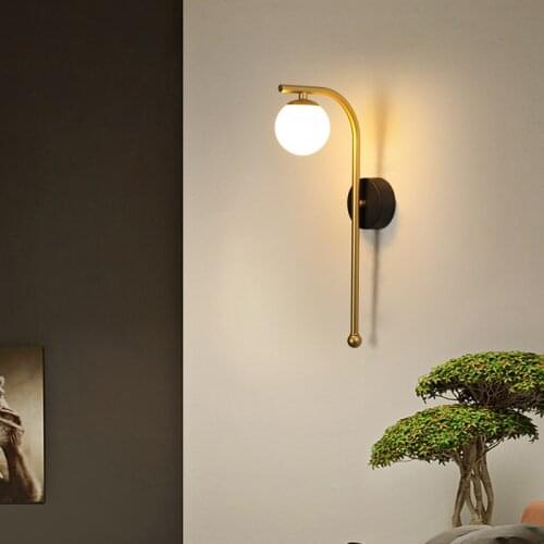 Nordic LED Glass Ball Wall Lamp 1 Head Golden Luster Surface Mounted Aisle Light for Living Room Corridor Bedroom Bedside Decor
