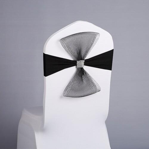 New 50pcs/lot Customized Wedding Party Decoration Stretch Lycra Banquet Chair Band Ceremony Decor Bow Tie Chair Sash Red Yellow