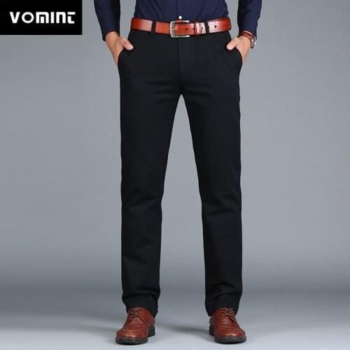 Vomint New Mens Pants Straight Loose Casual Cotton Fashion Business Suit Pants Black Blue Khaki Solid Color Plus Size 38 40 42