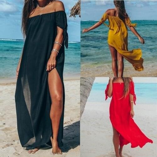 New Women Summer Beach Off Shoulder Bandeau Maxi Dress Holiday Swimwear Cover Up Sexy Bikini Cover Up Beach Swimwear Dress