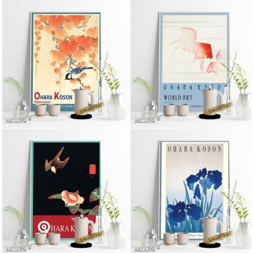 Ohara Koson Exhibition Museum Poster Japan Style Woodcut Art Prints Wall Stickers Flowers Birds Fish Illustration Home Decor