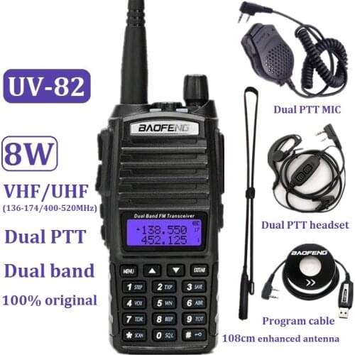 Walkie Talkie 8W Baofeng UV-82 Plus High Power Two Way Radio Transceiver Dual Band VHF/UHF Ham CB Amateur Portable Radio Station