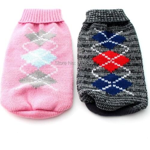 Pink/Grey checker dog Sweater pet coat jacket apparel Warm Coats 5 sizes