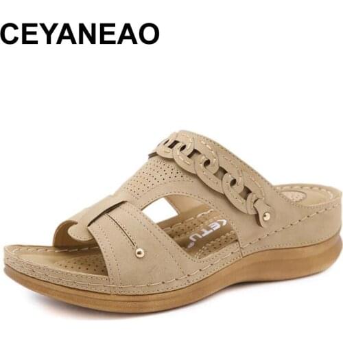 CEYANEAONew Womens Sandals Summer Wedges Comfortable Slippers Ladies Vintage Flip Flops Female Casual Non-Slip Beach Slides