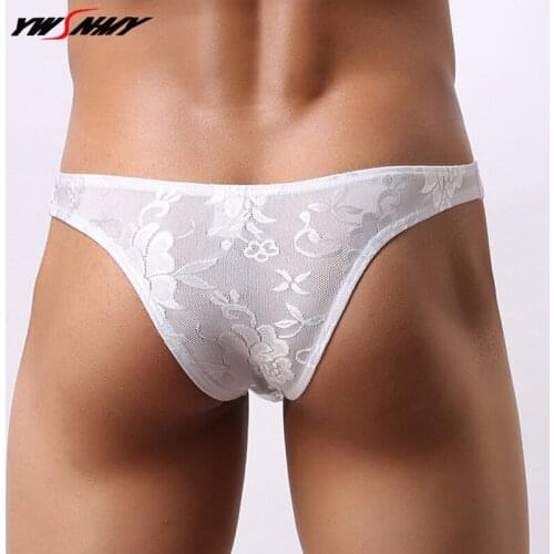 Sexy Lace Panties For Mens Transparent Bikini Underwear Homme Jockstrap G string Man Low-rise Gay T-back Cuecas Briefs Plus Size