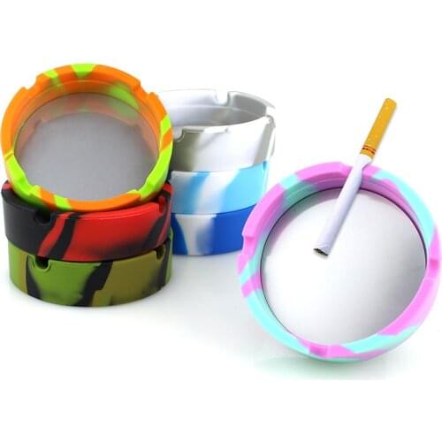 Silicone Ashtray Portable Round Cigarette Ash Tray Holder Foldable Eco-Friendly Soft Cenicero With Stainless Steel Smoke Pad