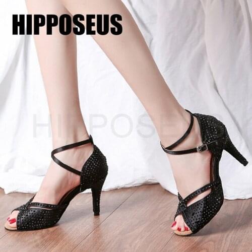 Hipposeus Girls Dance-Shoes For Women Ladies Ballroom Latin Shoes Modern Tango Dancing Shoes Satin Salsa High Heeled Sandals