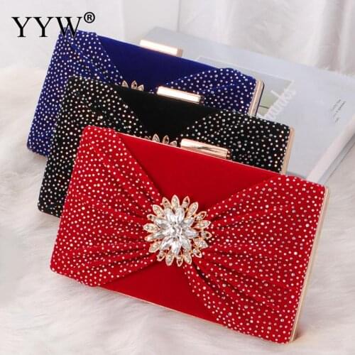 Vintage Bow-Knot Diamond Female Evening Clutch Women Formal Dresses Evening Bag Wedding Elegant Handbags Shoulder Carry Red Gift