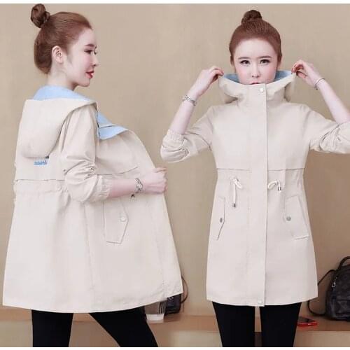 Women Casual Windbreaker Jackets Mid-length Casaco Feminino 2021 Spring Autumn New Loose Waist Hooded Coat Outerwear Female Tops