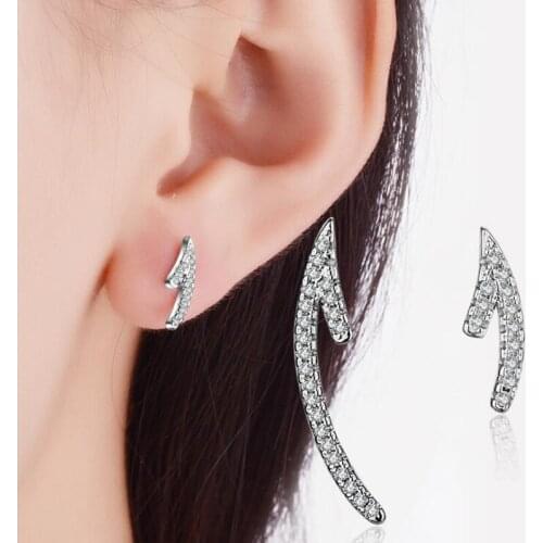 KOFSAC New Fashion 925 Pure Silver Stud Earrings For Women Party Personality Asymmetry Arrow Full Inlay CZ Earring Jewelry Gifts