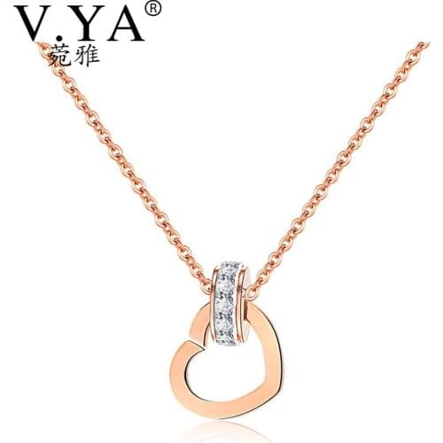 V.Ya Lovely Heart Women Choker Necklace Rose Gold Sliver Color Stainless Steel With Extend Chain Party Jewelry Gift For Girl