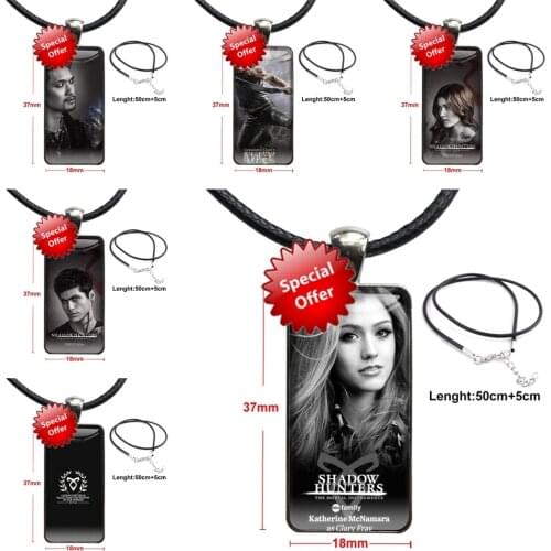 For Women Wedding Shadowhunters Conveniency Necklace With Steel Plated Glass Cabochon Choker Long Pendant Rectangle Necklace