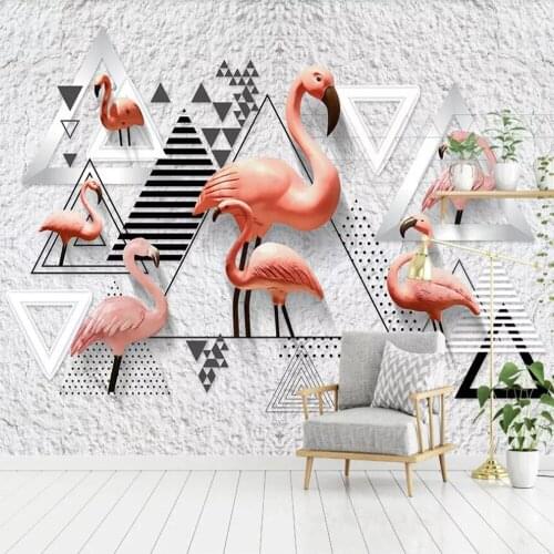Milofi custom 3D wallpaper mural Nordic minimalist 3D stereo black and white geometric flamingo background wall paper