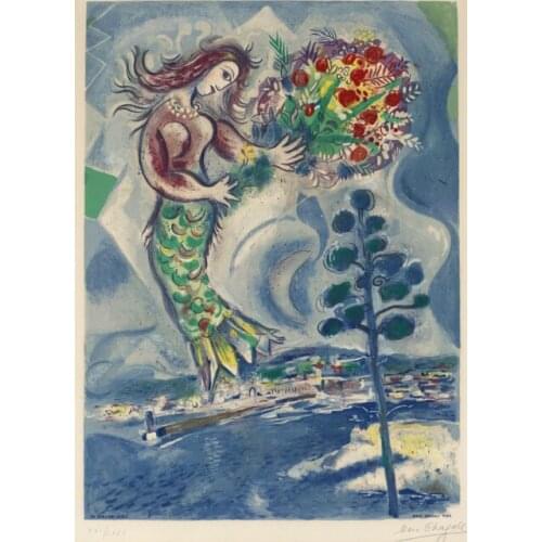 Abstract figure fish girl flower sea town scenery oil painting canvas printings printed on canvas wall art decoration picture