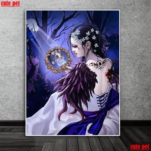 Diamond Embroidery Skull dark goth woman rhinestone pictures puzzle 5d diamond painting square Cross Stitch Mosaic Home Decor