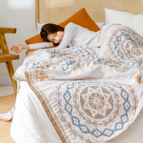 Bohemian Gauze Towel Blanket Pure Cotton Single Summer Thin 100% Cotton Towel Quilt for Adults Cover Blanket Sofa