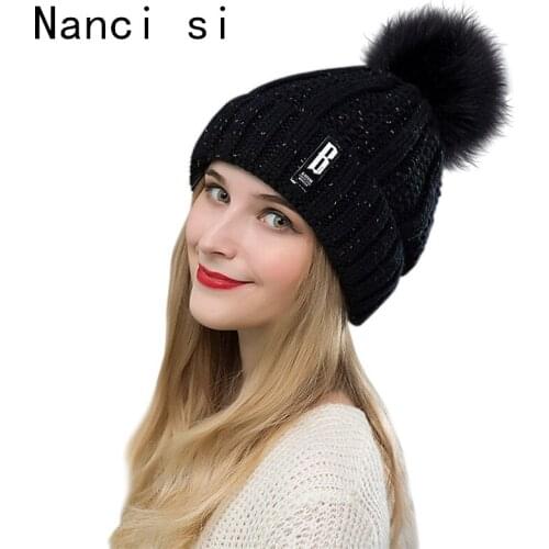 Brand Nanci si Winter Pom Pom Ball Warm Skullies Beanies Hats Knitting Cap Hat For Women Girl Casual Gorros Double Layer Cap