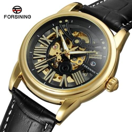 Fashion Forsining Top Brand Mens Casual Automatic Self-wind Skeleton Analogue Display Brand Watch With Genuine Leather Strap