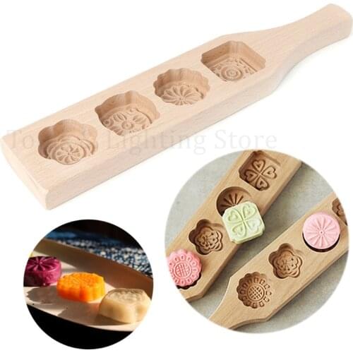 Wooden 4 Flower Muffin Mooncake Handmade Soap Mold Biscuit Chocolate Mould DIY Random Pattern
