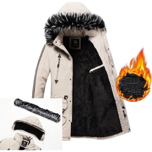Long Jacket Coat Thick Warm Winter Jacket Men Fleece Lined Hooded Parka Jacket Mens Fur Collar Coat