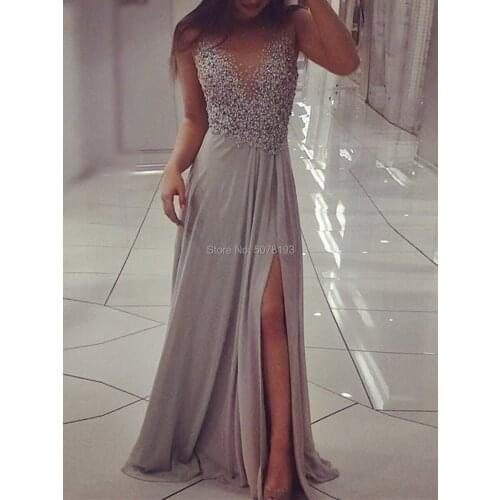 Elegant O-neck sleeveless A-LINE floor-length chiffon evenig dresses/gowns zipper&pleat& appliques& beaded free shipping