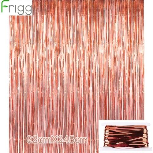 Frigg 92*245cm Rose Gold Party Decoration Shimmering Foil Fringe Tinsel Door Curtain Wedding Birthday Photo Backdrop Supplies
