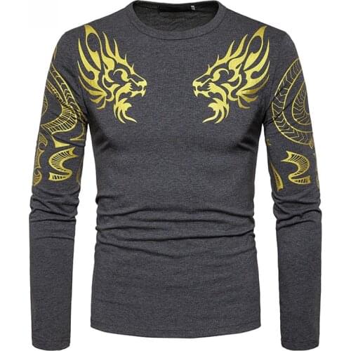 SWAGWHAT Mens Autumn Tshirt Casual Long Sleeve Slim T Shirt Men O-Neck Tattoo Dragon Print Quick Dry Streetwear Male Top Tees