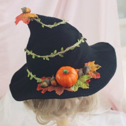 Halloween Pumpkin Fairy Tale Wizards Hat Black Witch Cap Gothic Magic Lolita Top Hat Hairpin Cosplay Comic Show Accessories