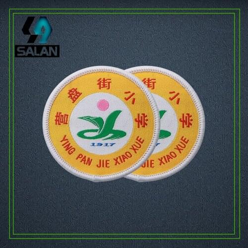 Custom iron on clothing woven badges on a pin customized embroidered patches for backpack Acrylic rosette sewing fabric sign