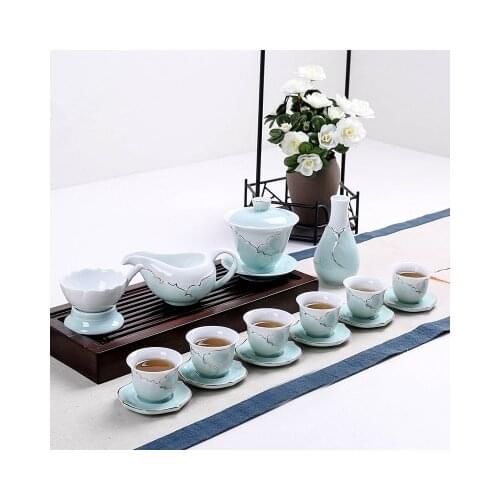 Ceramic Celadon Tea Set European Handmade Gold Thin Tire White Porcelain Kung Fu Black Tea Pu-erh Cover Bowl Teaware