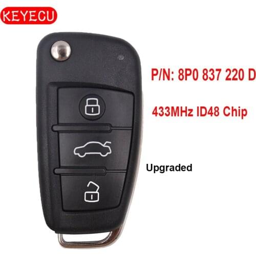 Keyecu Upgraded Flip Remote Car Key 433MHz ID48 Chip Fob for Audi A3 S3 RS3 TT TTS TTRS 2004-2013 P/N: 8P0 837 220 D