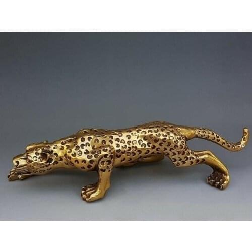 Chinese Perfect auspicious Brass Leopard Cheetah Animal Statue