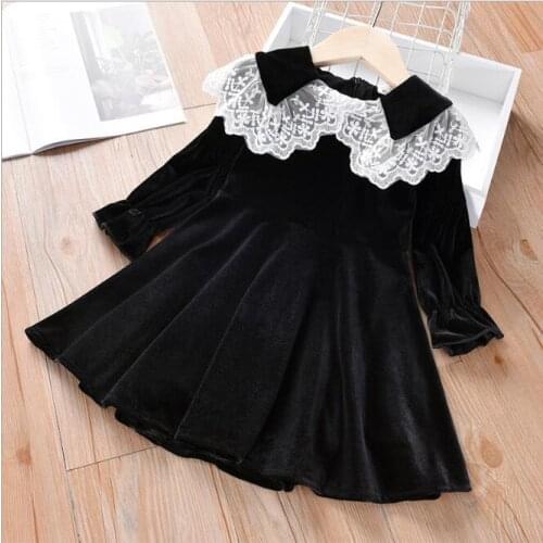 Girls Lace Dress Autumn Baby Girls Pure Color Flare Sleeve Party Tutu Dresses Children Dress Kidis Clothing For 2-8Year