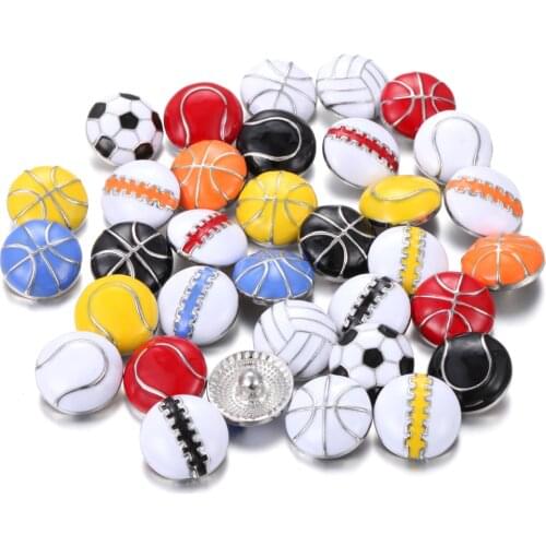 6pcs/lot New Sport Snap Button Jewelry Basketball Football Volleyball Baseball 18mm Metal Snap Buttons Fit Leather Snap Bracelet
