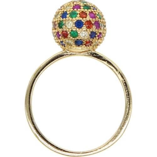 Fashion colorful cz paved ball shape rings with tiny band finger rings for women