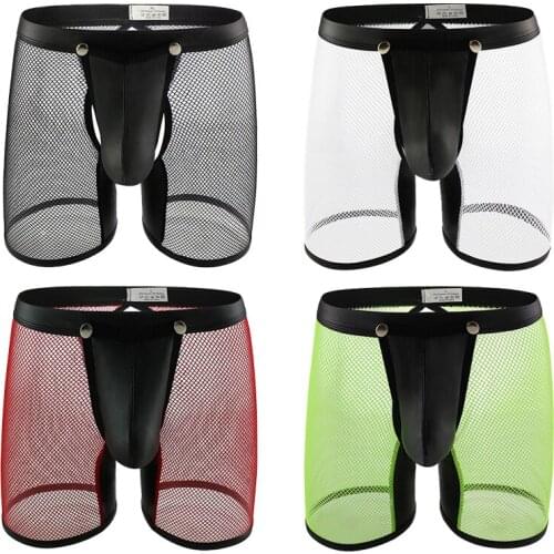 Mens mesh underwear hollow translucent flat sexy low waist underwear wrap penis youth open breathable mesh appeal flirtation qu