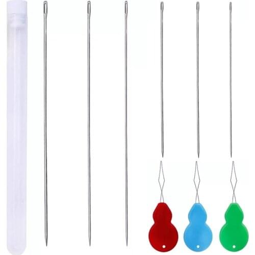 Imzay 6 PCS Beading Needles - Extra Fine Thin Beading Embroidery Needles + Needle Threaders, 5.9inch to 9inch Hand Sewing Needle